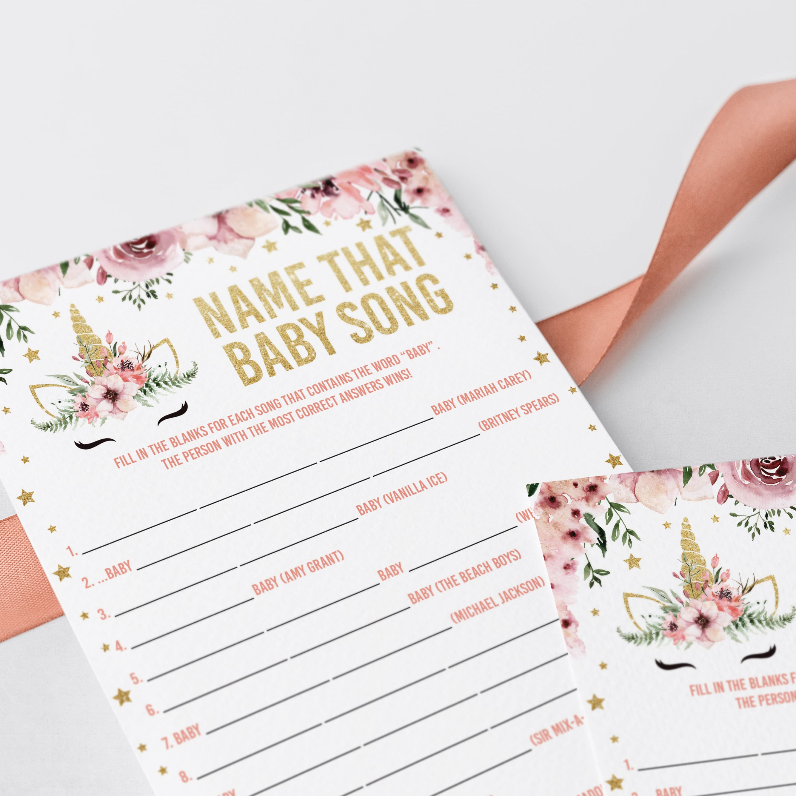 Gold unicorn themed baby shower games instant download by LittleSizzle