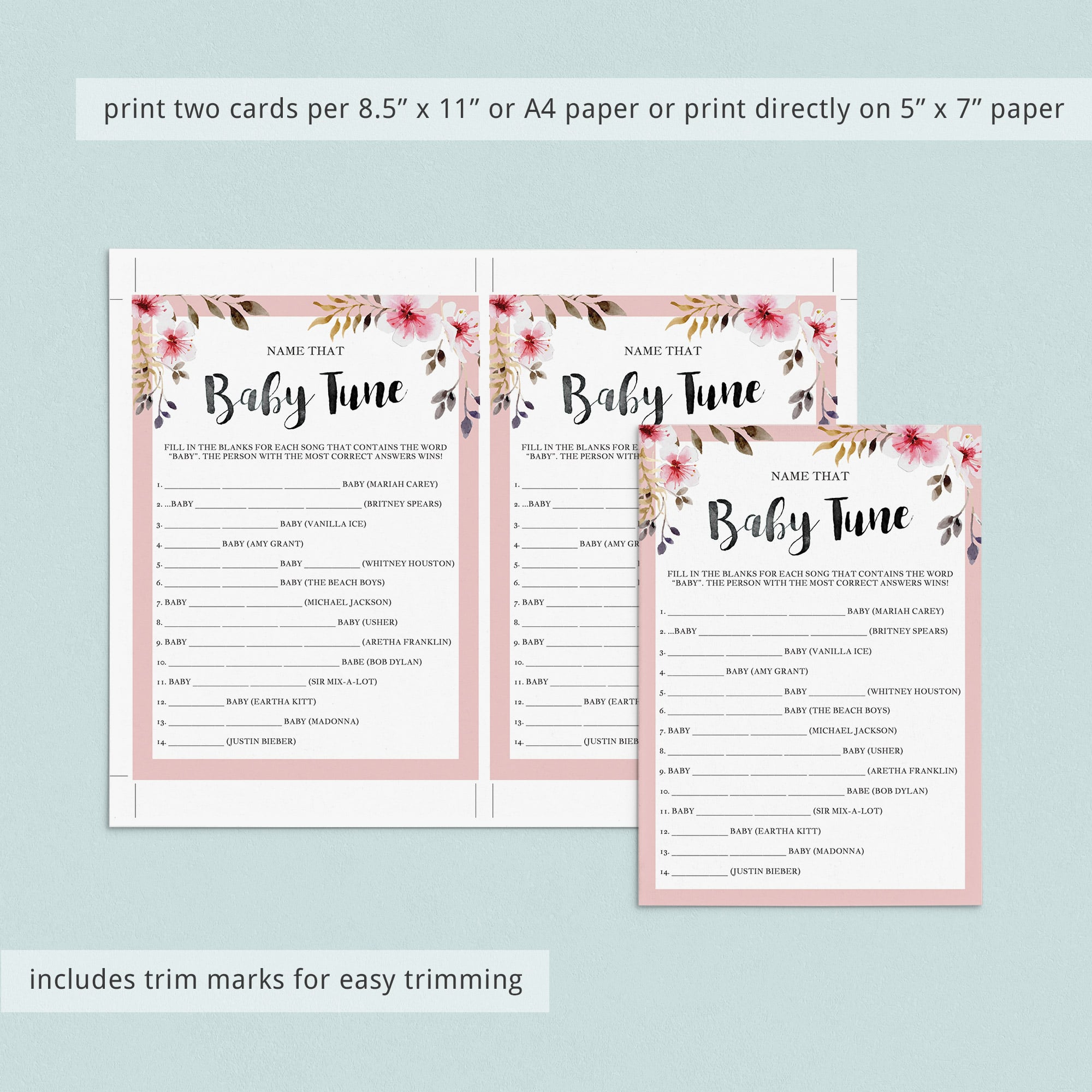 Name that song baby shower game with answer sheet by LittleSizzle