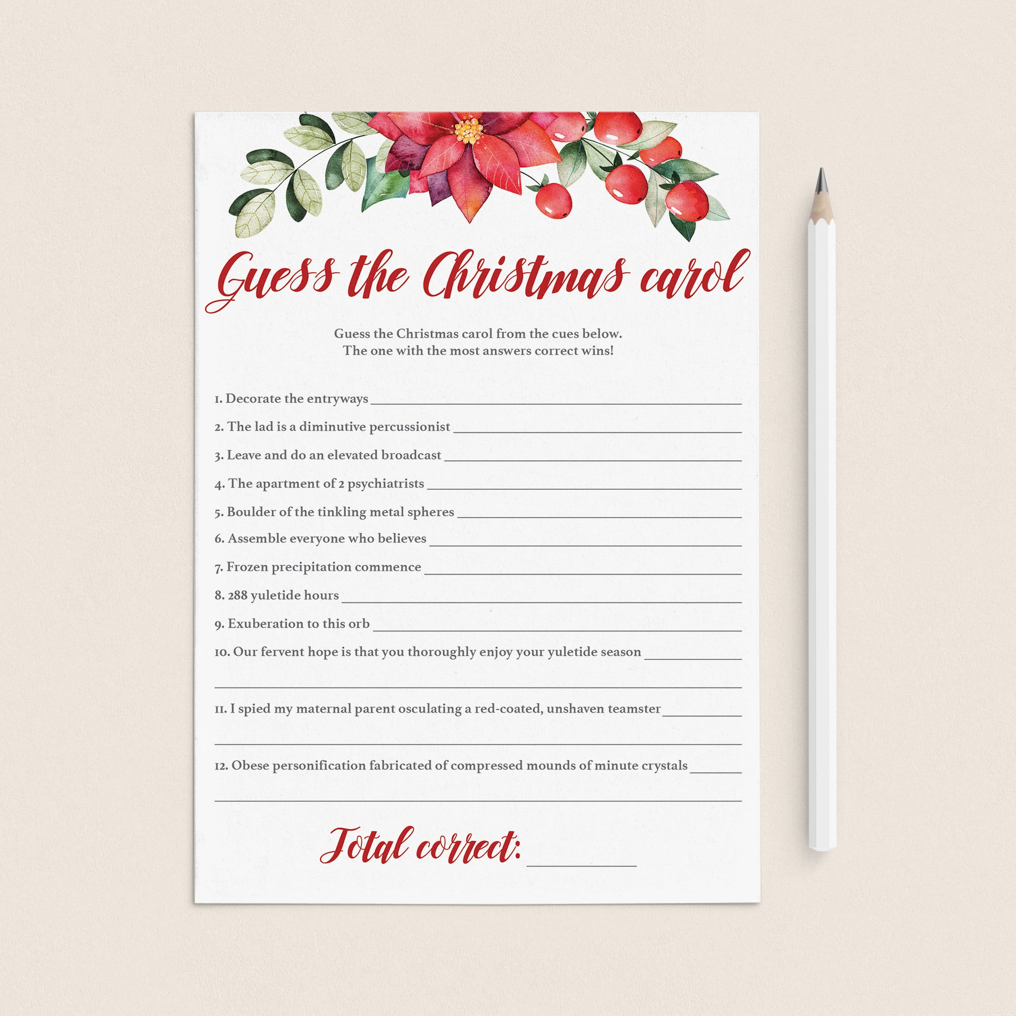 Christmas Carol Guessing Game Printable by LittleSizzle