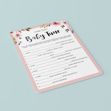 Name That Tune Baby Shower Game with Pink Flowers