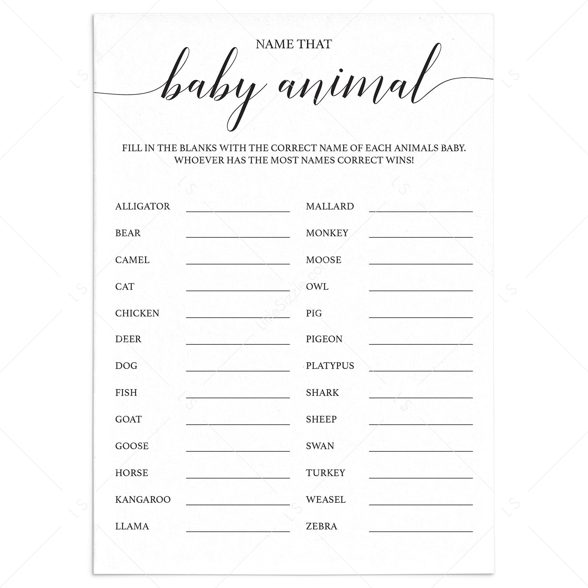Name that baby animal game download by LittleSizzle