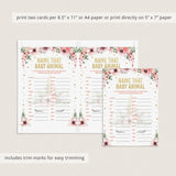Pink and Gold Baby Shower Name That Baby Animal Game Cards