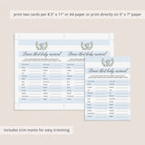 Blue and white elephant baby shower game name the baby animal by LittleSizzle