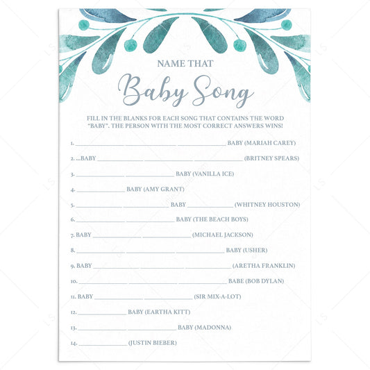 Watercolor Blue Baby Shower Game Guess The Song by LittleSizzle