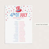 US States Quiz with Answer Key Printable