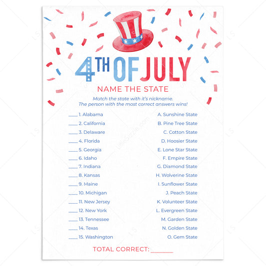 US States Quiz with Answer Key Printable by LittleSizzle