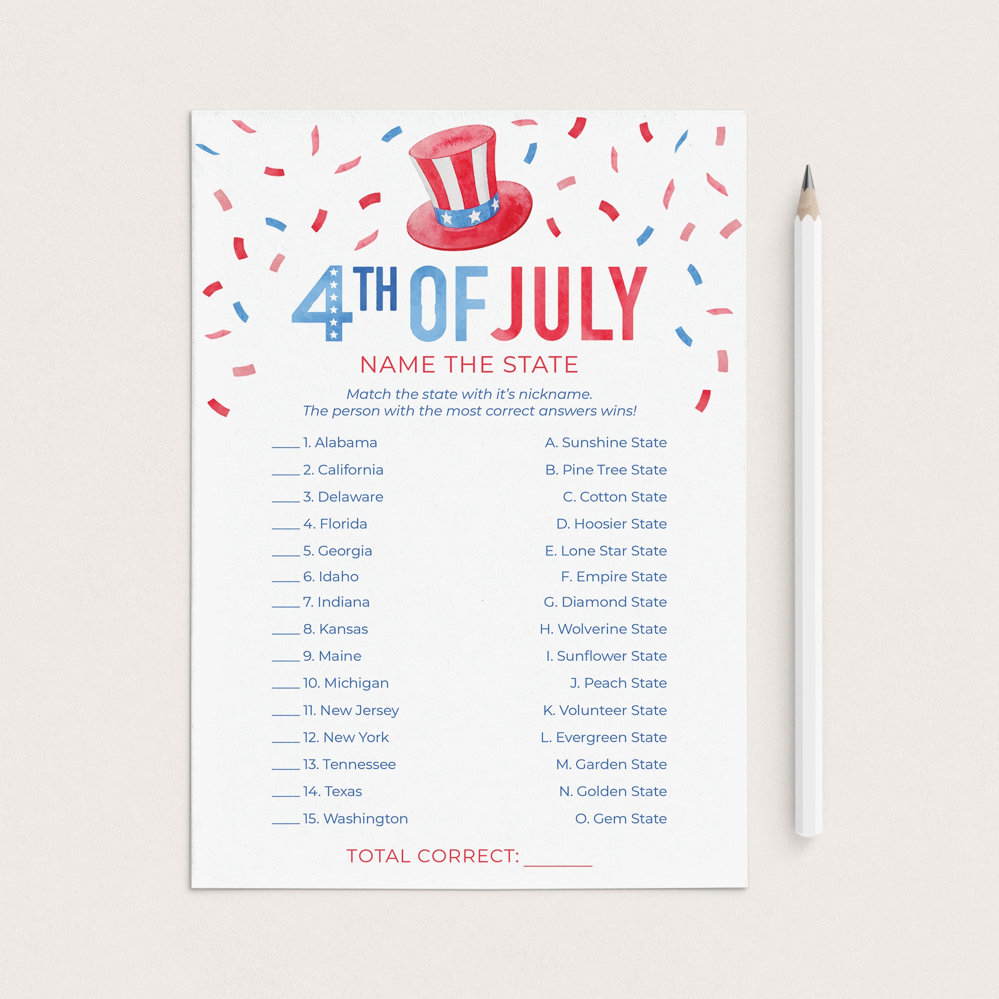 US States Quiz with Answer Key Printable by LittleSizzle