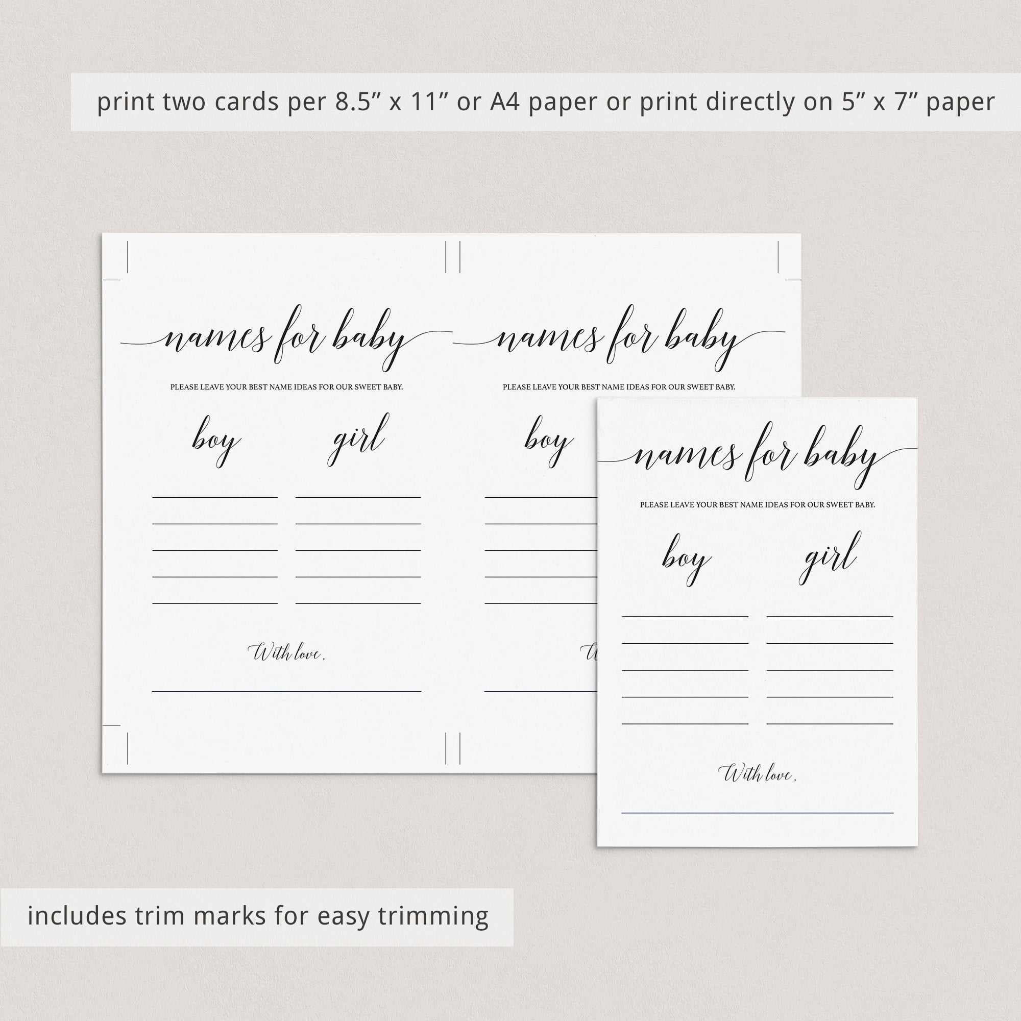 Baby name suggestion cards printable by LittleSizzle