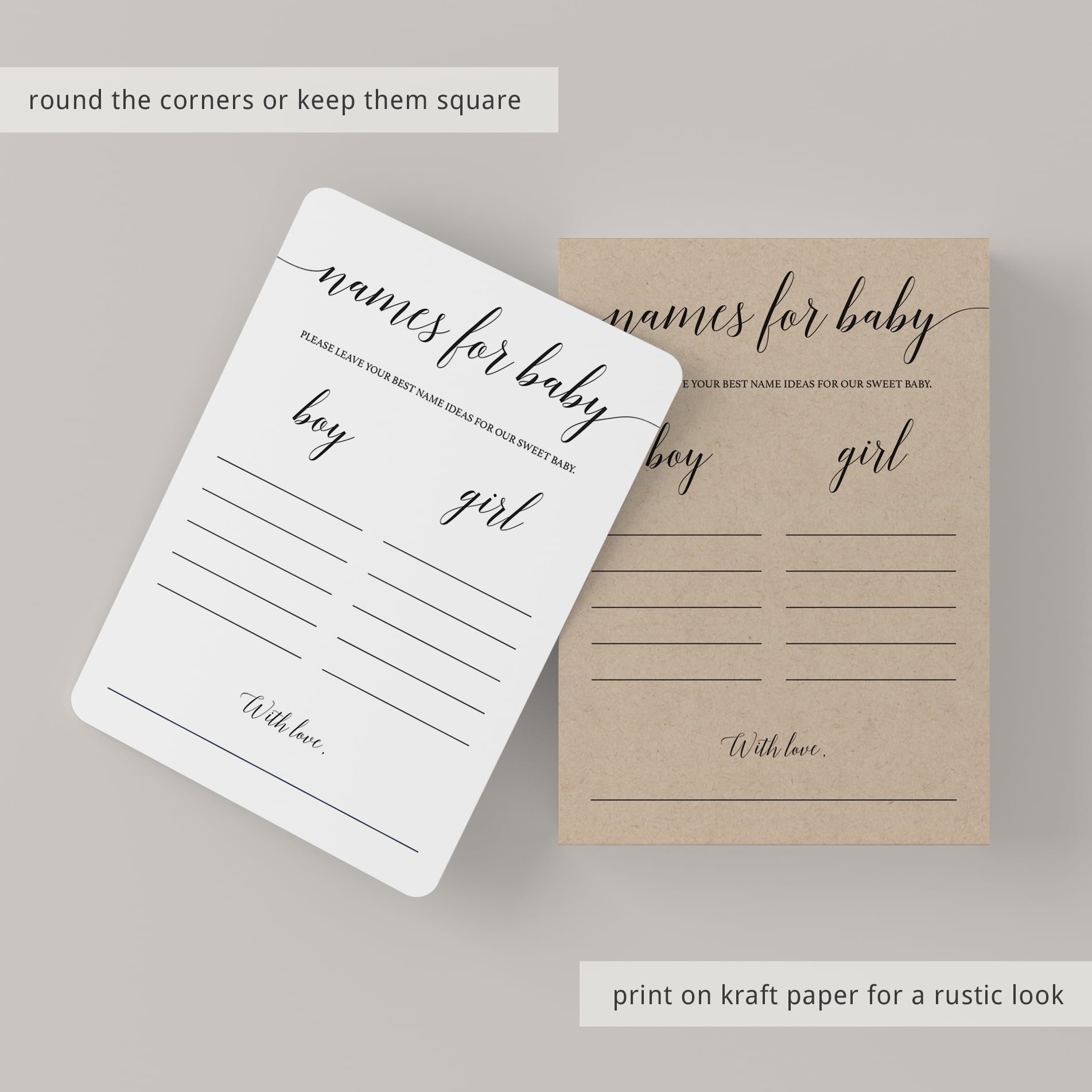 Neutral baby name suggestion cards by LittleSizzle