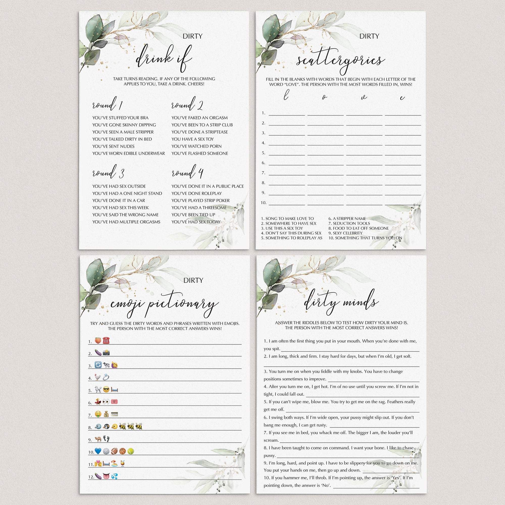 Dirty Hen Party Games Bundle Printable by LittleSizzle