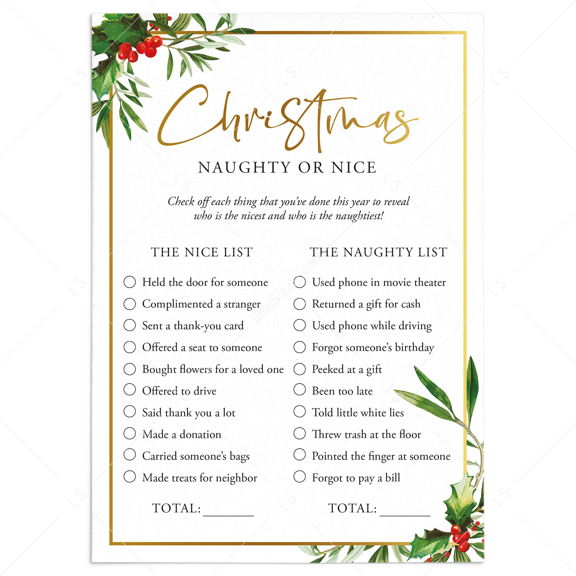 Adult Christmas Naughty or Nice List Printable by LittleSizzle