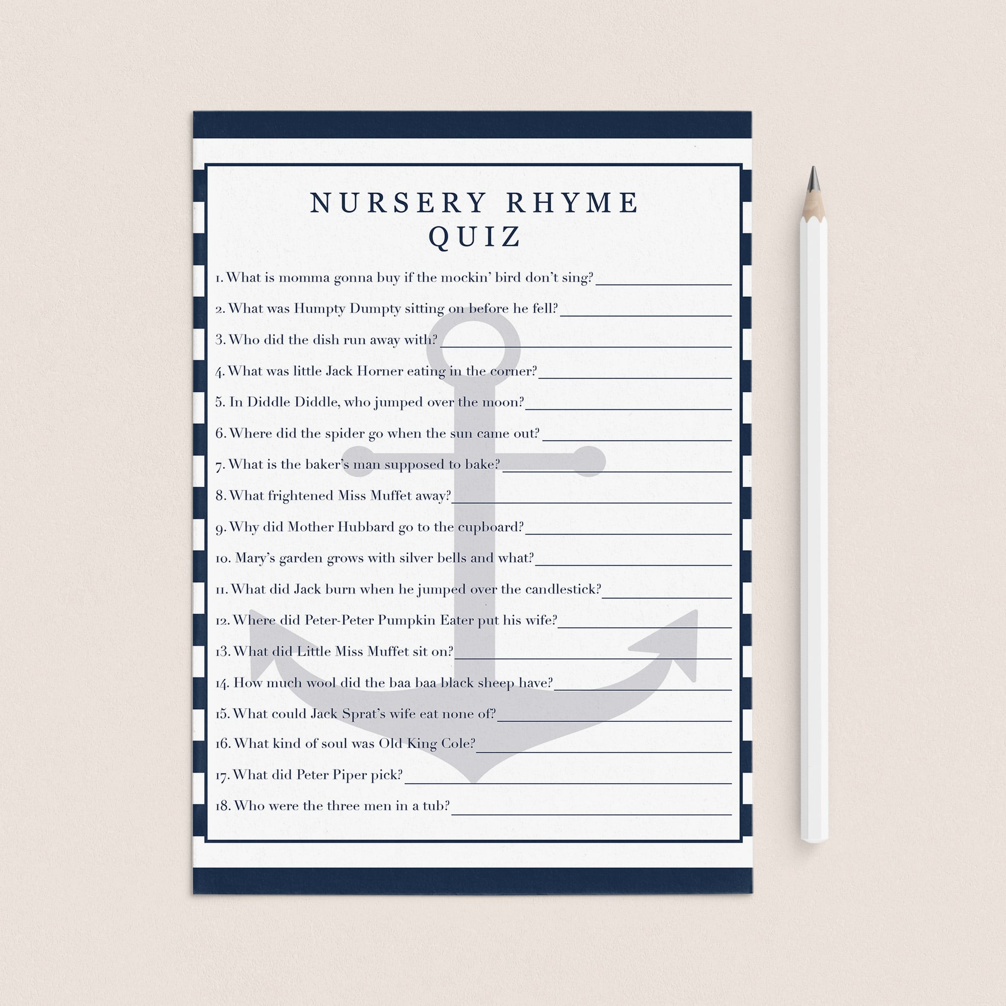 Baby nursery rhyme questions and nursery rhyme answers printable for baby showers by LittleSizzle