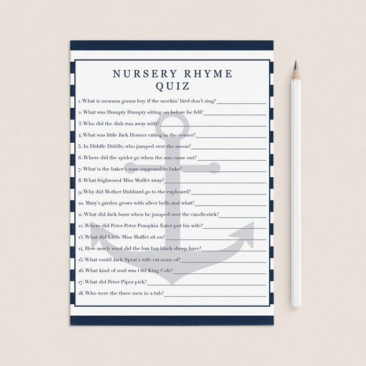 Baby nursery rhyme questions and nursery rhyme answers printable for baby showers by LittleSizzle