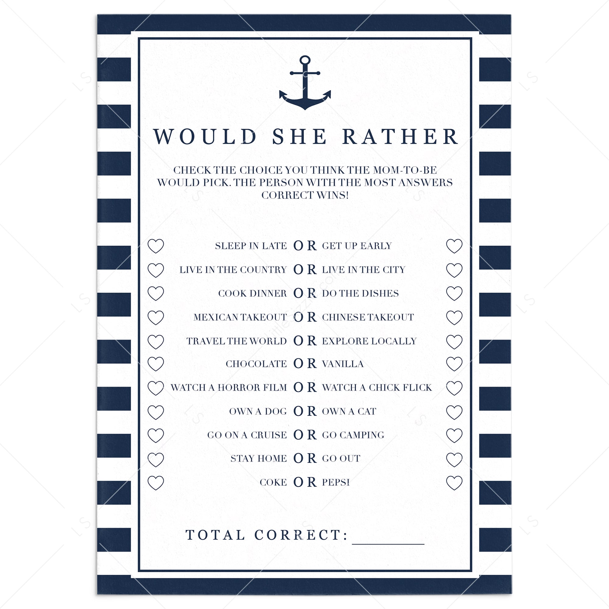 Nautical baby shower game would she rather printable by LittleSizzle