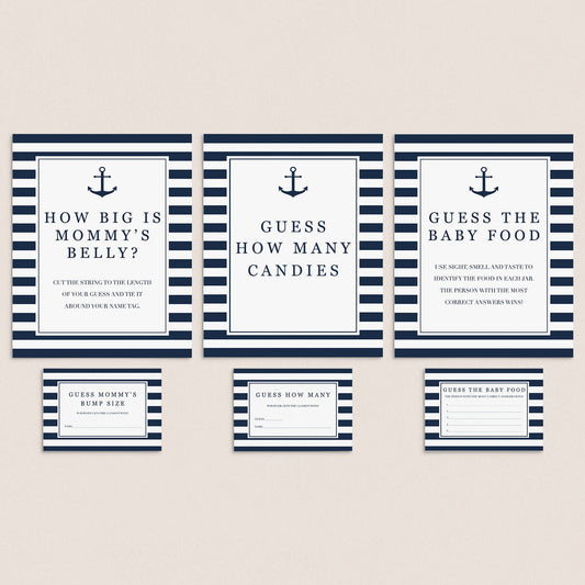 Nautical baby shower guessing game sign and cards printables by LittleSizzle