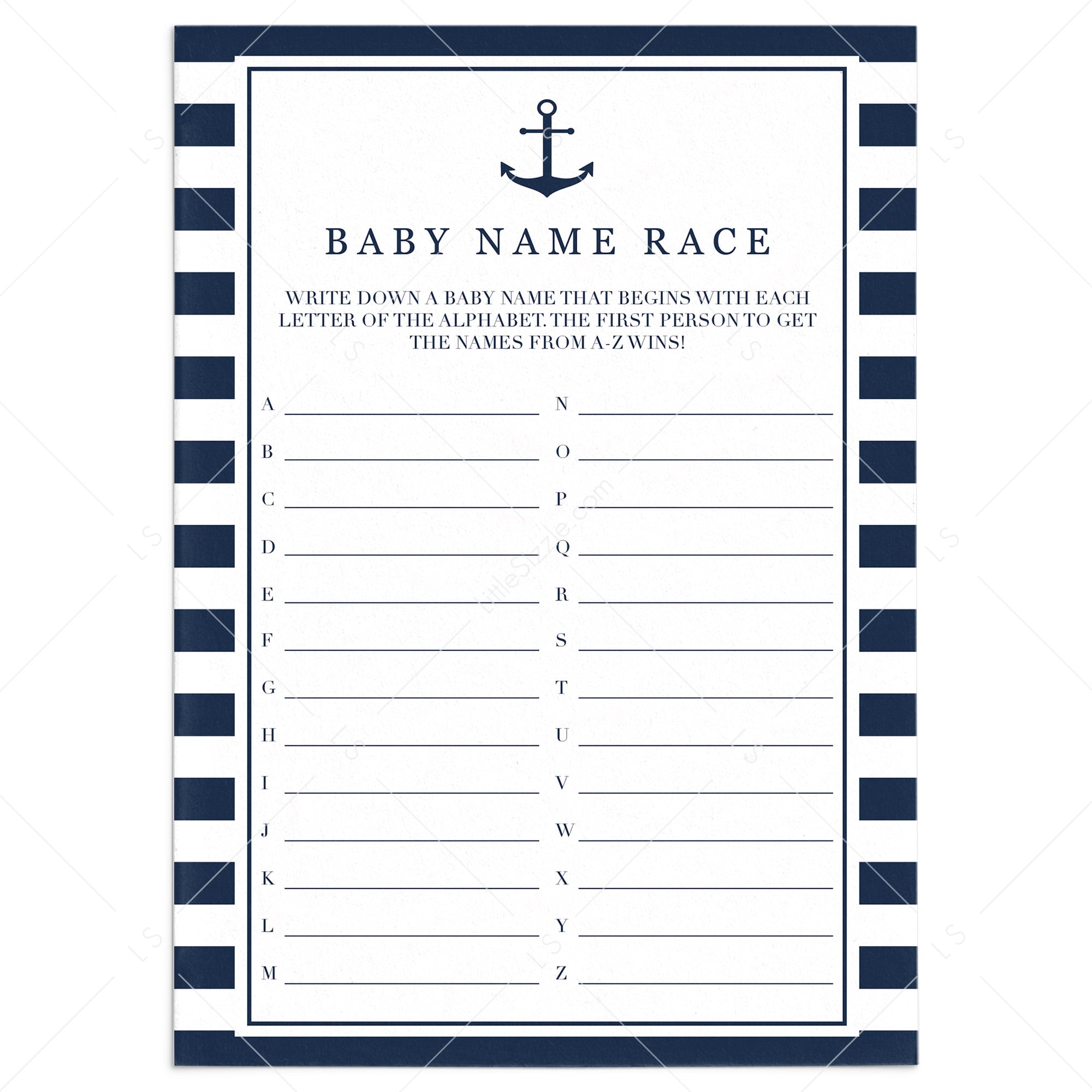 Nautical baby shower name race game printable by LittleSizzle
