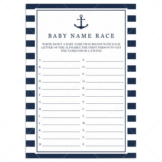 Nautical baby shower name race game printable by LittleSizzle