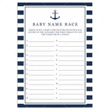 Nautical baby shower name race game printable by LittleSizzle