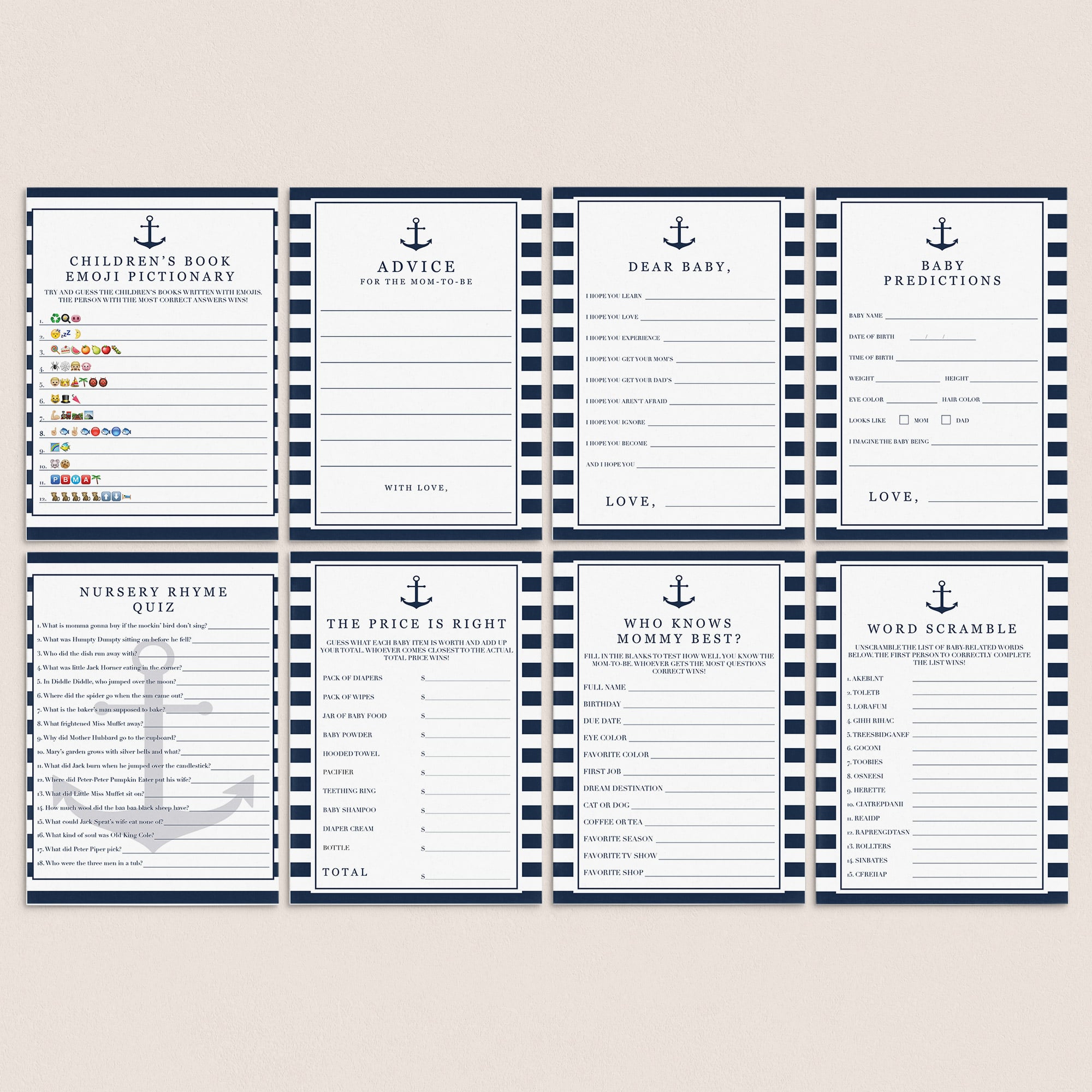 8 Virtual Boy Baby Shower Games Instant Download by LittleSizzle