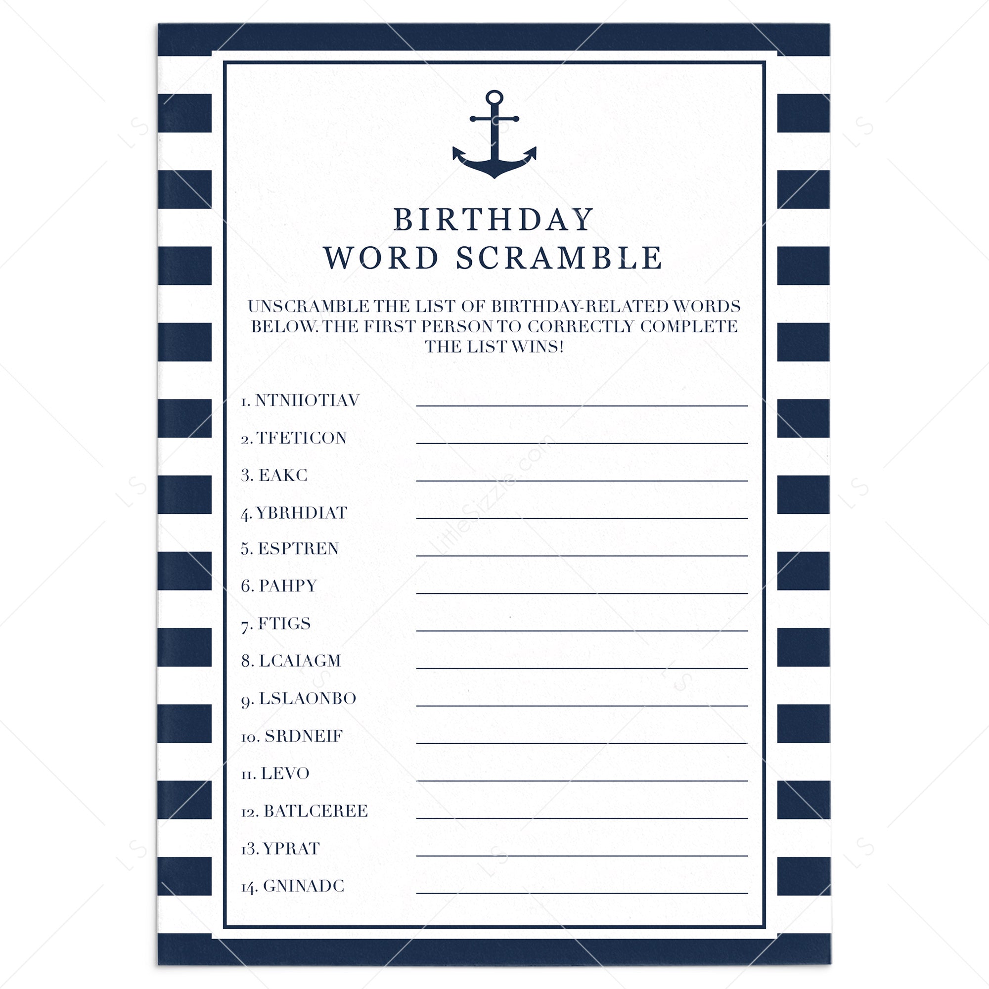 Boy Birthday Word Scramble with Answer Key Printable by LittleSizzle