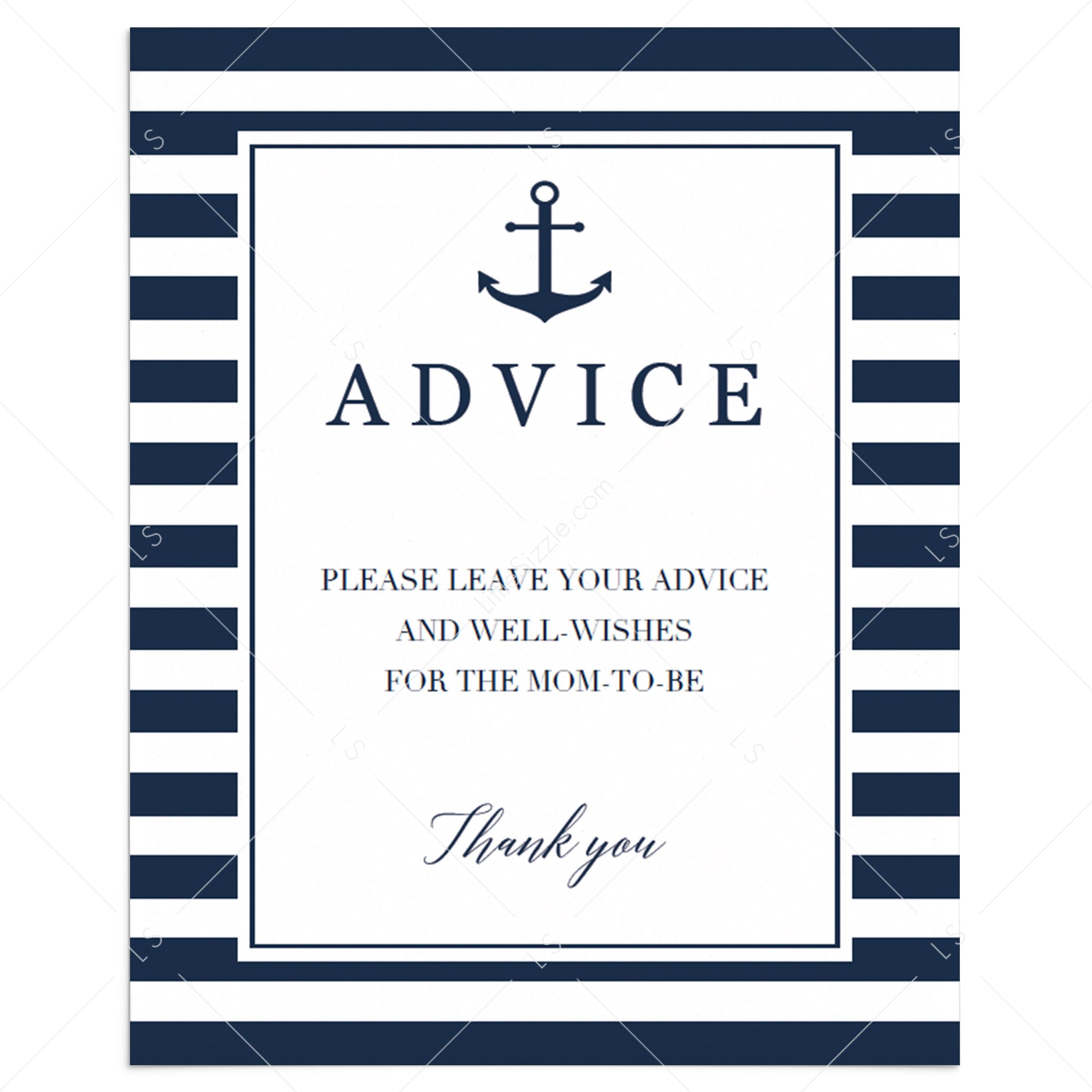 Nautical baby boy shower advice sign printable by LittleSizzle