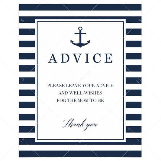 Nautical baby boy shower advice sign printable by LittleSizzle