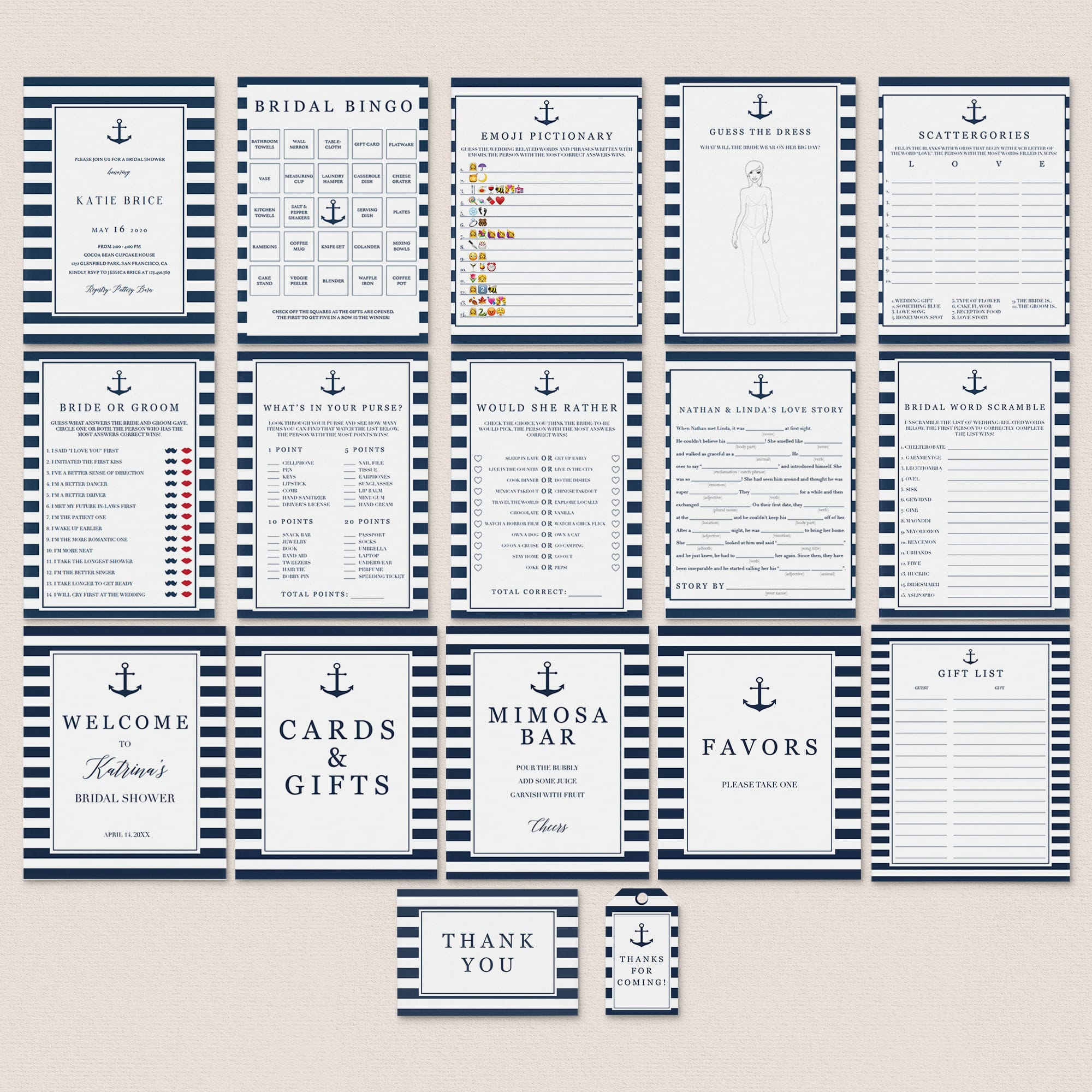 Nautical Bridal Shower Bundle Complete Instant Download by LittleSizzle