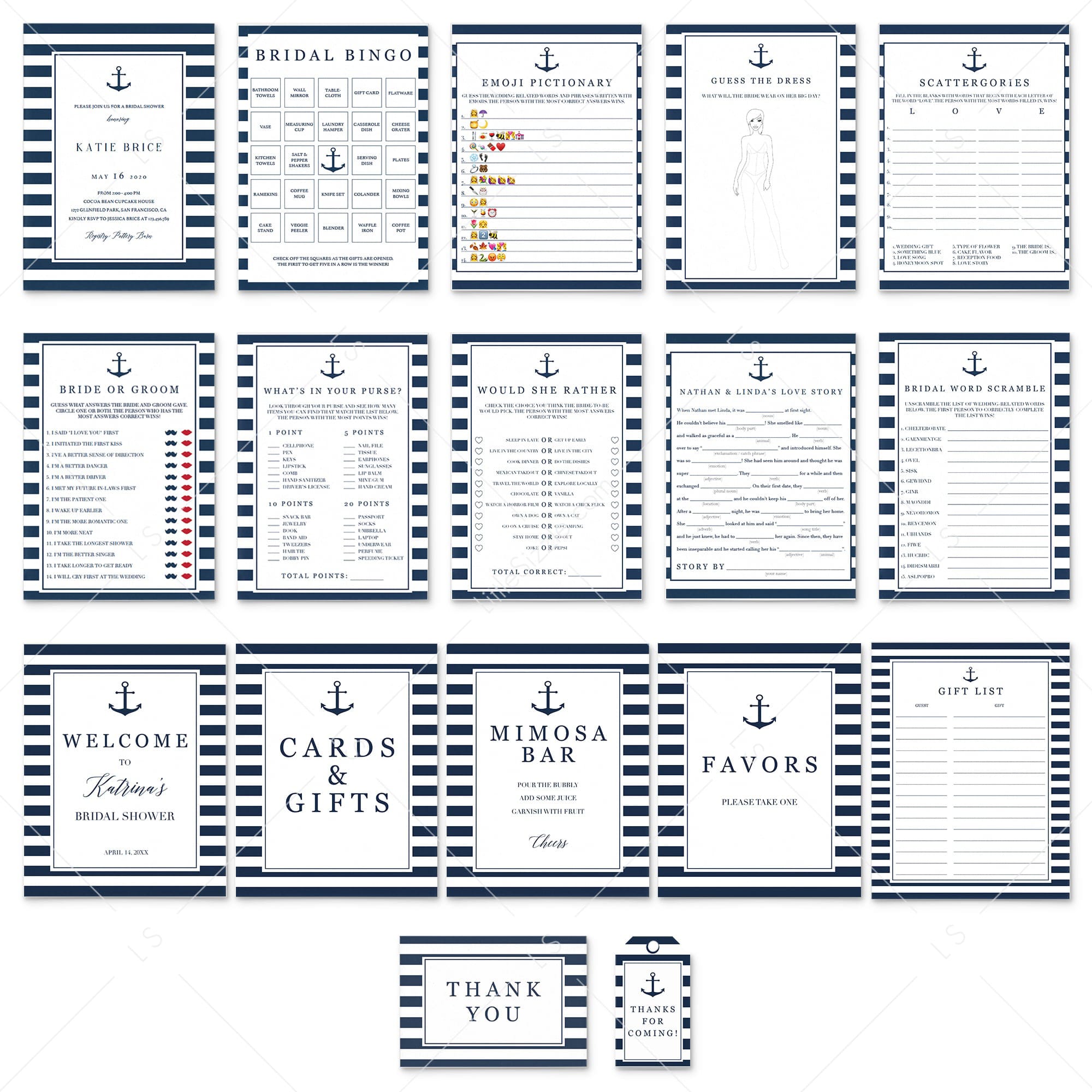 Nautical Bridal Shower Bundle Complete Instant Download by LittleSizzle