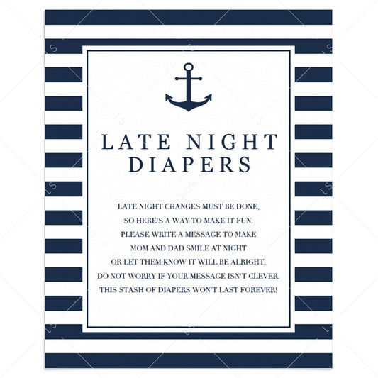Late night diaper game for nautical baby shower printable by LittleSizzle