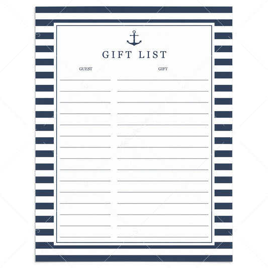 Nautical Baby Boy Shower Gift List Printable by LittleSizzle