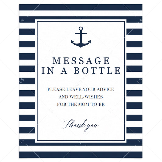 Printable message in a bottle sign for nautical shower by LittleSizzle