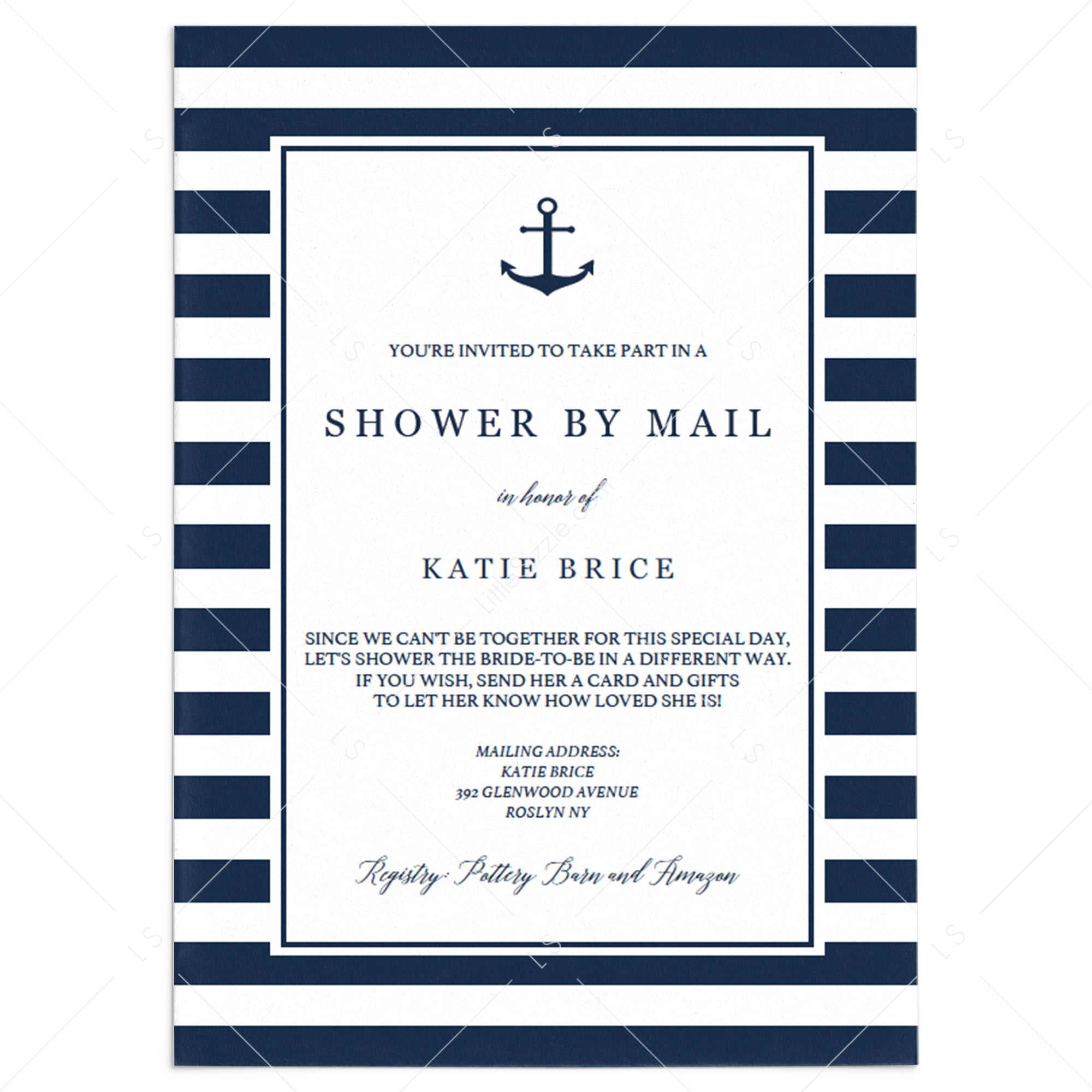 Long Distance Shower Invitation Navy and White by LittleSizzle
