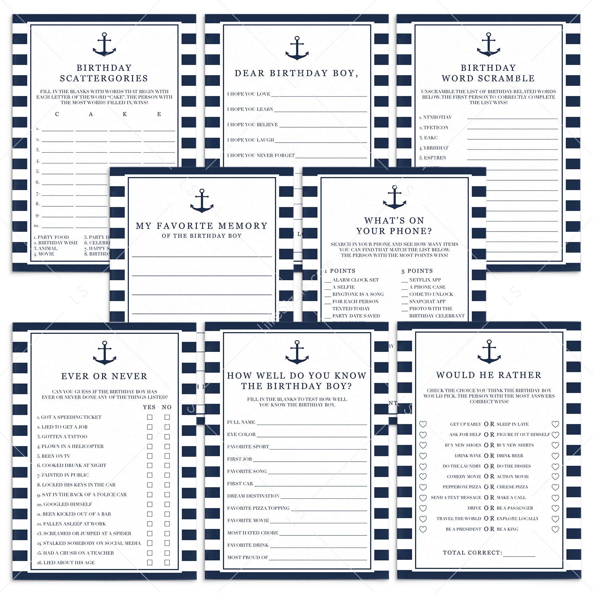 Adult Birthday Party Games For Men Printable