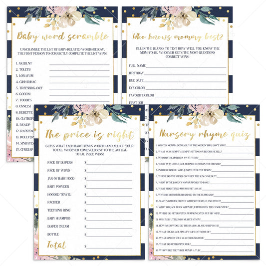 Pink flower and gold baby girl shower games by LittleSizzle