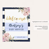 Printable Welcome Sign for Pink and Navy Shower