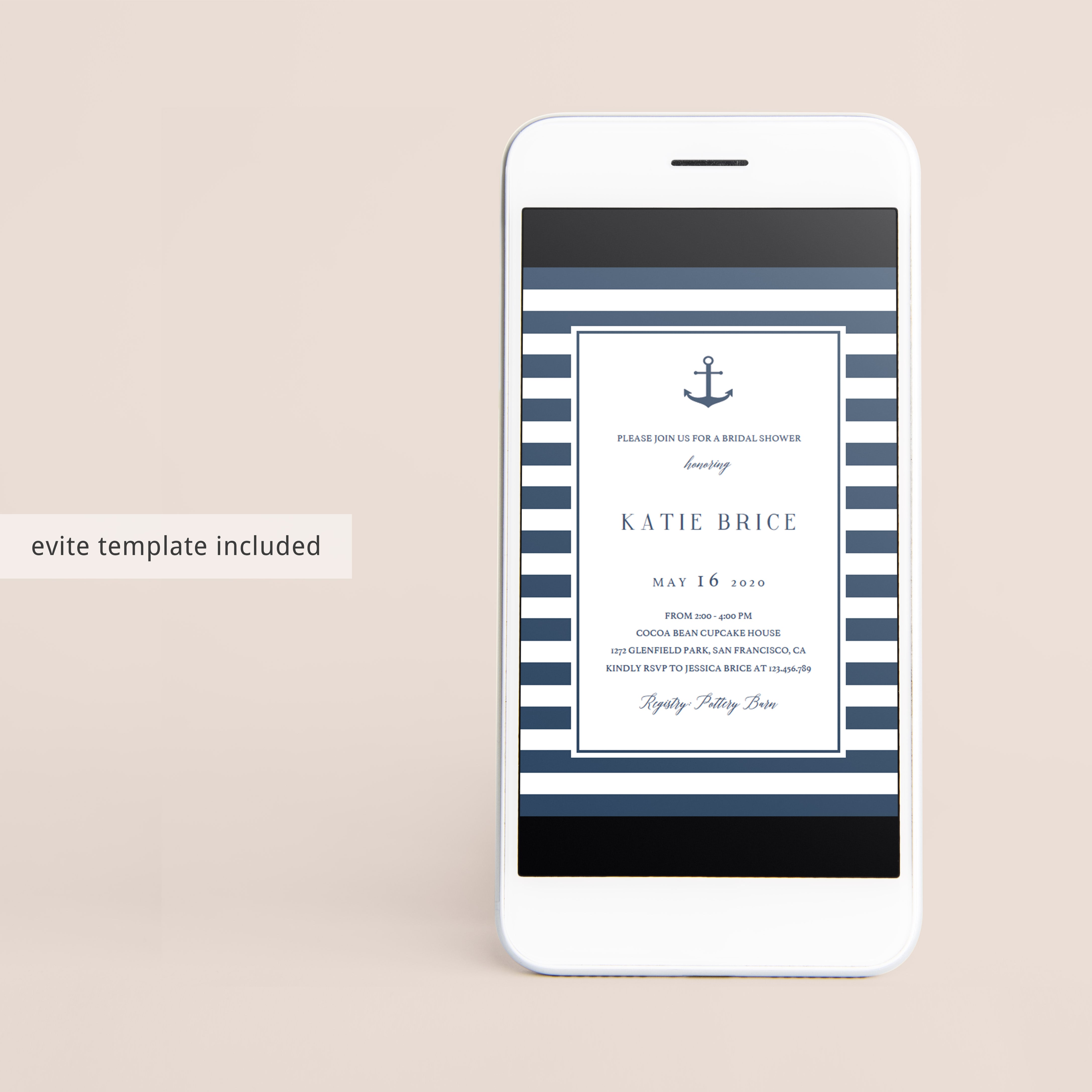 anchor bridal shower invites instant download