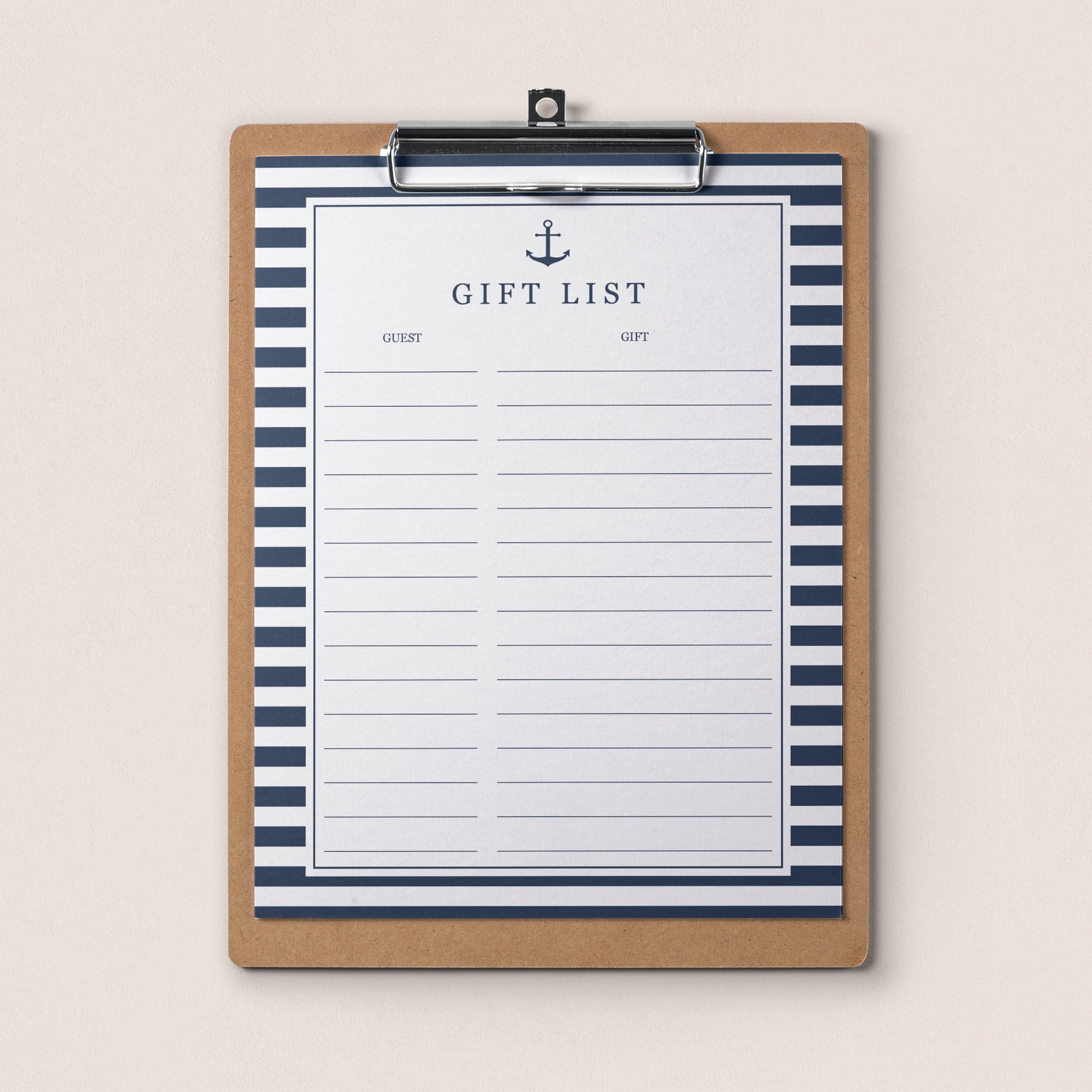 Printable Baby Shower Gift List Sheet Navy by LittleSizzle