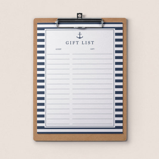 Printable Baby Shower Gift List Sheet Navy by LittleSizzle