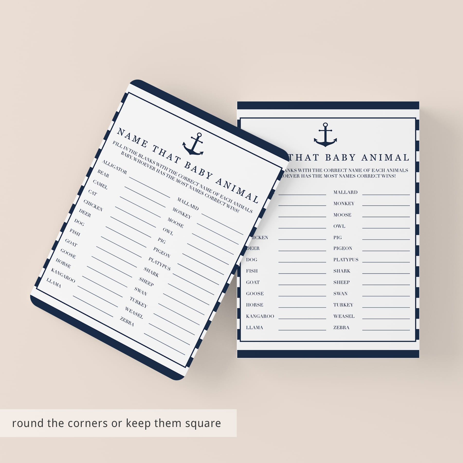 Baby shower games and answer sheets name that baby animal by LittleSizzle