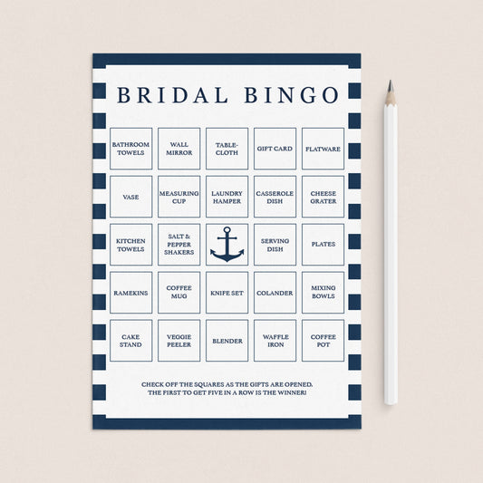 Bridal Shower Bingo Cards Nautical Theme by LittleSizzle