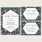 Navy and pink floral baby shower invitation and inserts PDF template by LittleSizzle