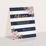 Printable Baby Shower Advice Sign Navy and Gold