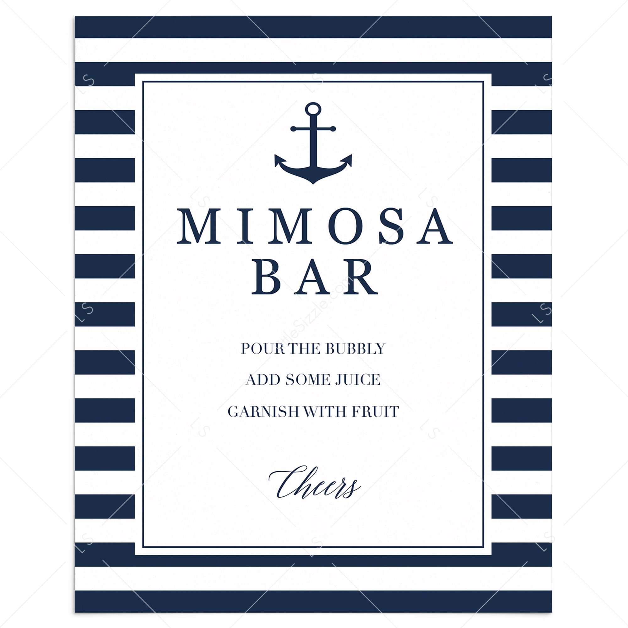 Mimosa Bar Sign printable navy and white