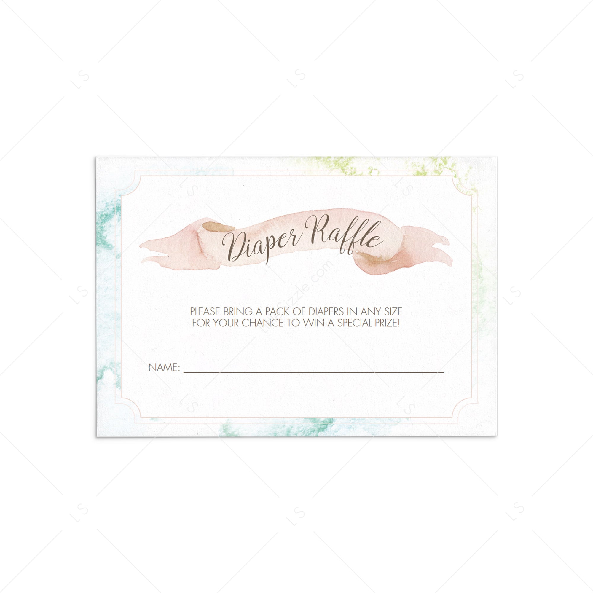Watercolor baby shower diaper raffle cards by LittleSizzle