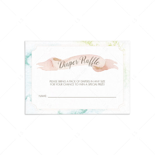 Watercolor baby shower diaper raffle cards by LittleSizzle
