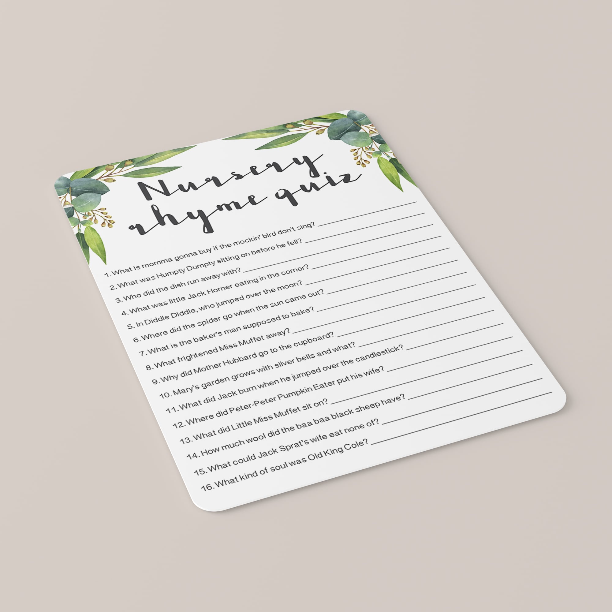 Nursery rhyme baby shower game printable by LittleSizzle