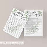 Baby Nursery Rhyme Quiz Printable Green Leaves