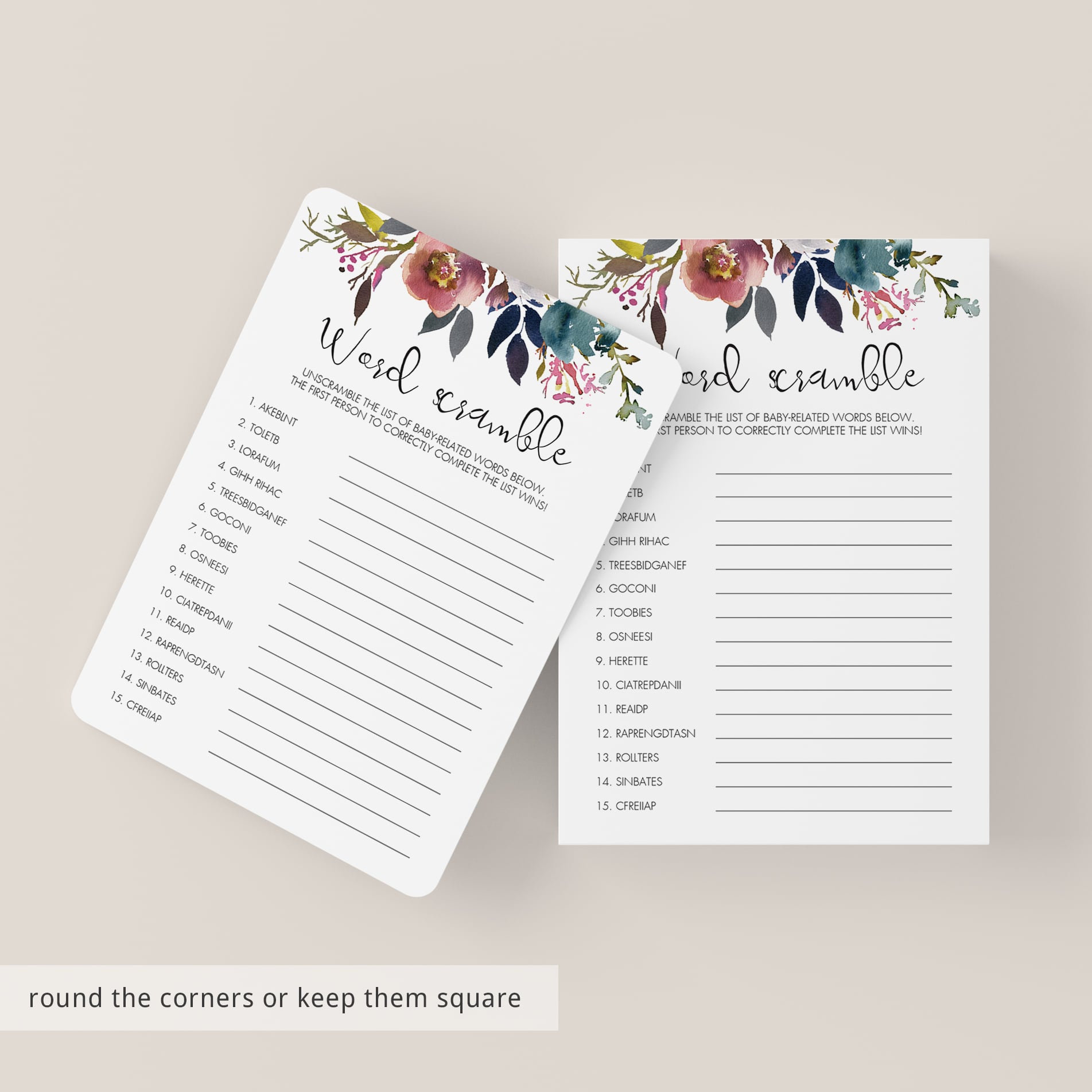 Answers for baby scrambled words printable by LittleSizzle