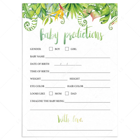 Green tropical baby predictions shower game printable by LittleSizzle