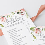 Ladies Birthday Party Game Ever or Never Printable